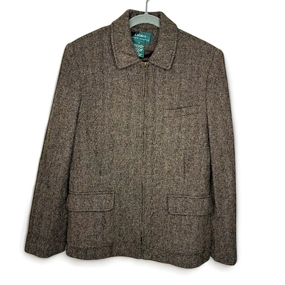 Lauren Ralph Lauren Vintage Herringbone Wool Tweed Academia Jacket Size 12